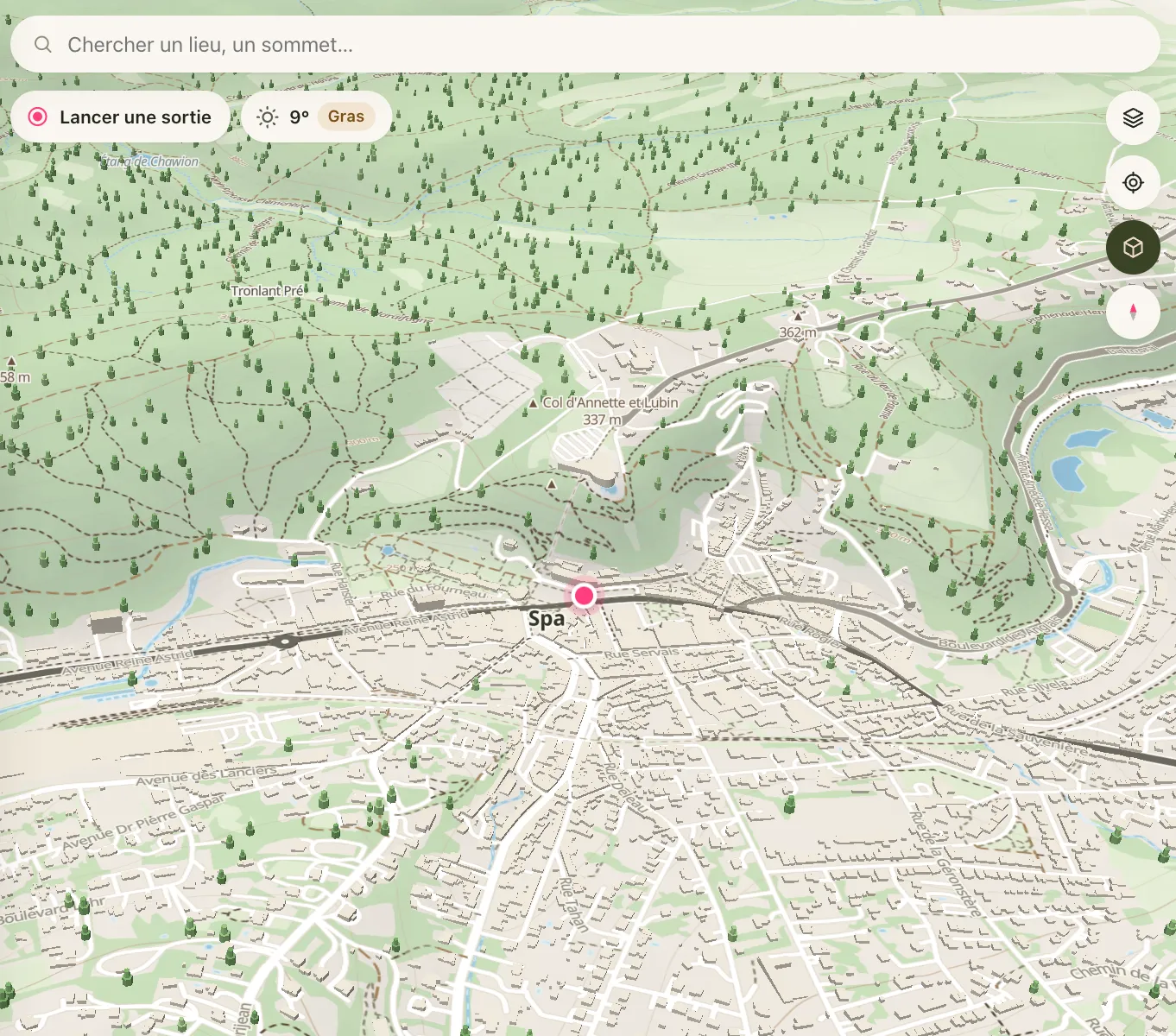 Carte Butrun avec le relief et les sentiers