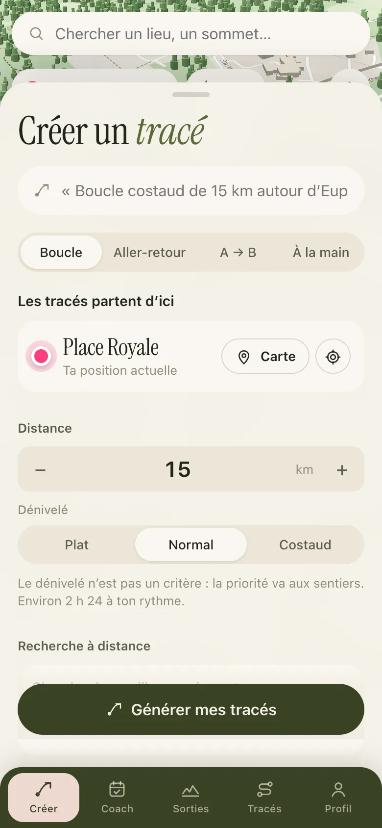 Choix de la distance et du relief dans Butrun