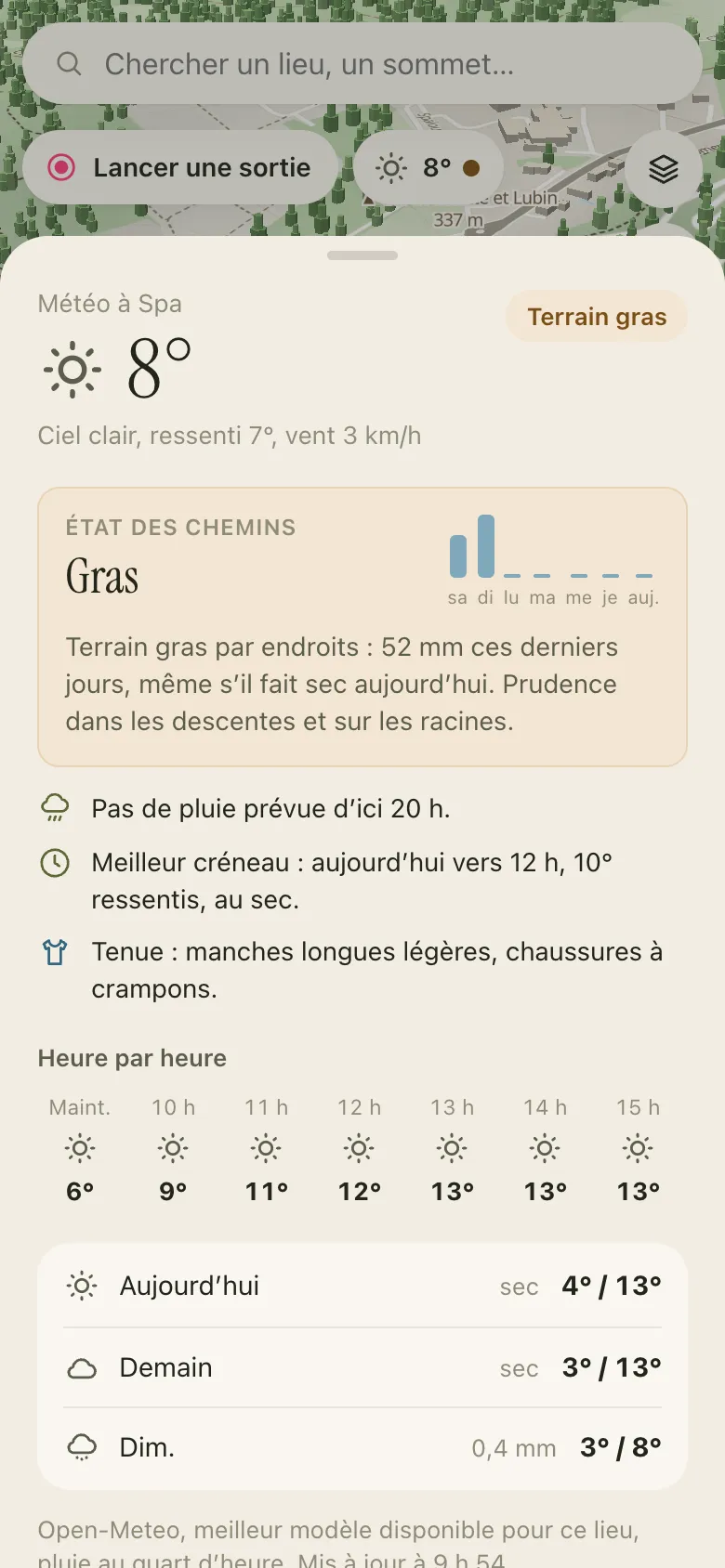 Fiche météo des chemins dans Butrun