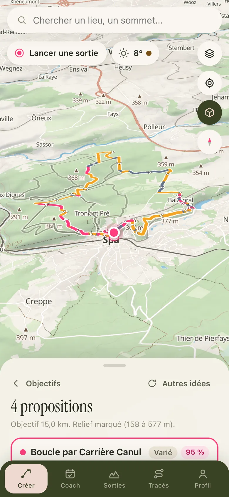Tracé proposé par Butrun sur la carte